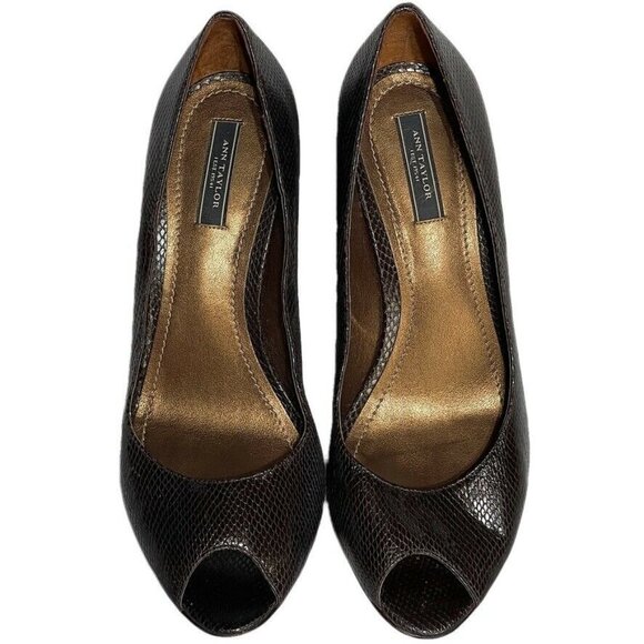 Ann Taylor Womens Peep Toe High Heel Pumps Size 8.5 Brown Textured Leather - Picture 3 of 11